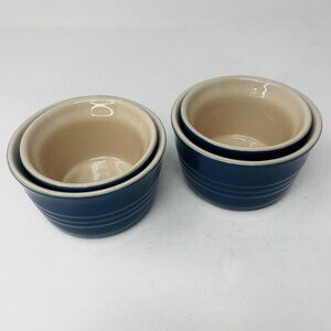 [Lot of 4] Le Creuset Stackable Ramekin BLUE [2] 4oz [2] 6oz Custard Dish